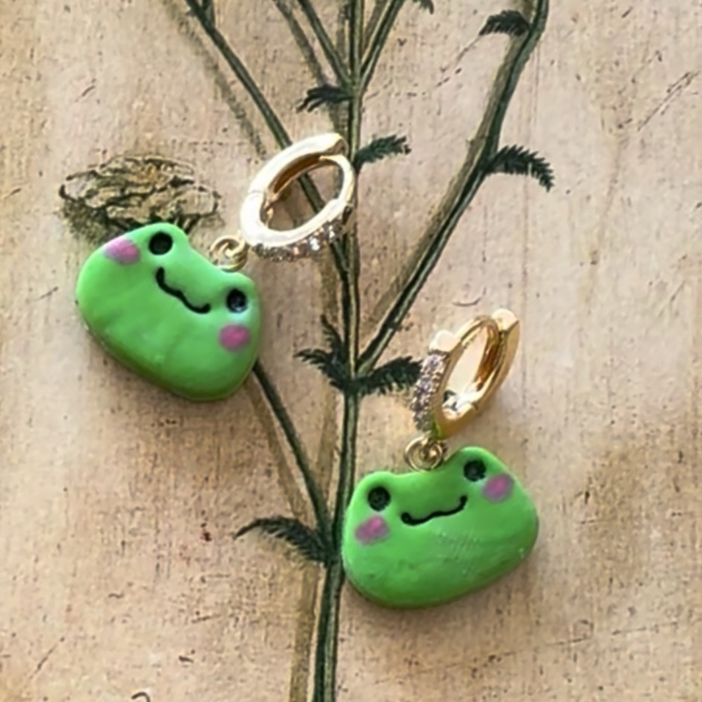 Froggo Polymer Clay Dangle Earrings